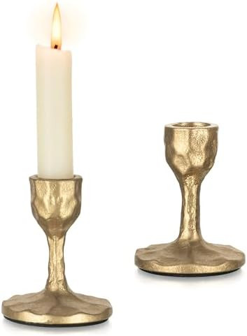 Antique Brass Candlestick Holders: Cast Iron Taper Candle Holder Handcrafted Gold Vintage Candle ... | Amazon (US)