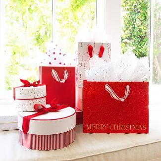 Large Round Box Red/White Candy Cane Stripes with White Lid - Sugar Paper&#8482; + Target | Target