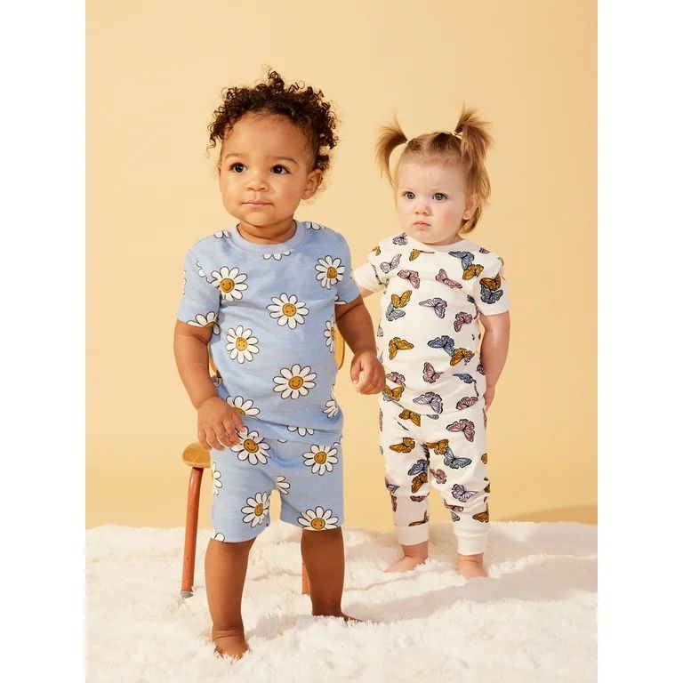 Little Star Organic Baby & Toddler Girls 4Pc Short Sleeve Snug Fit Sleepwear, Size 9 Months-5T | Walmart (US)