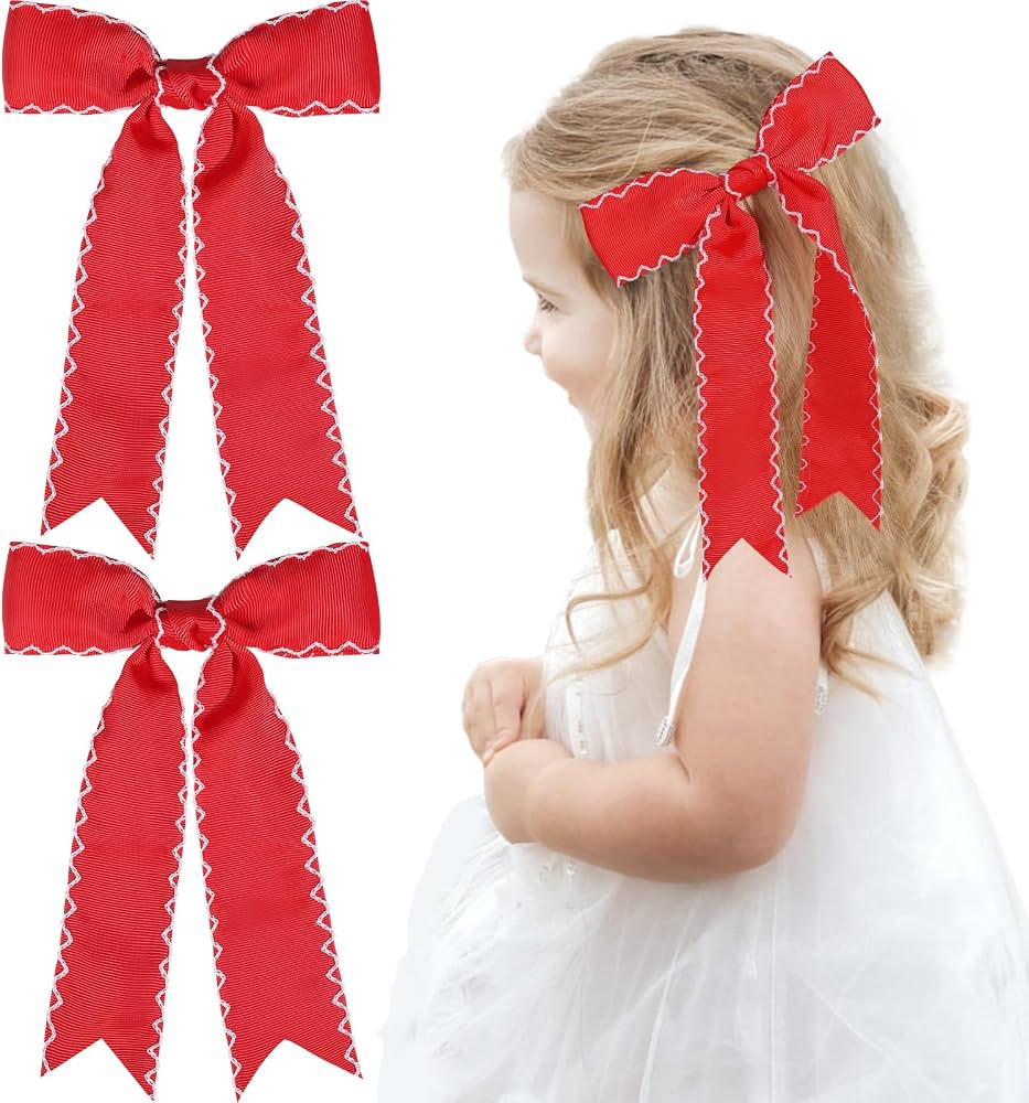 2PCS Red Hair Bows for Girls, Grosgrain Ribbon Cute Kid Hair Clips | Amazon (US)