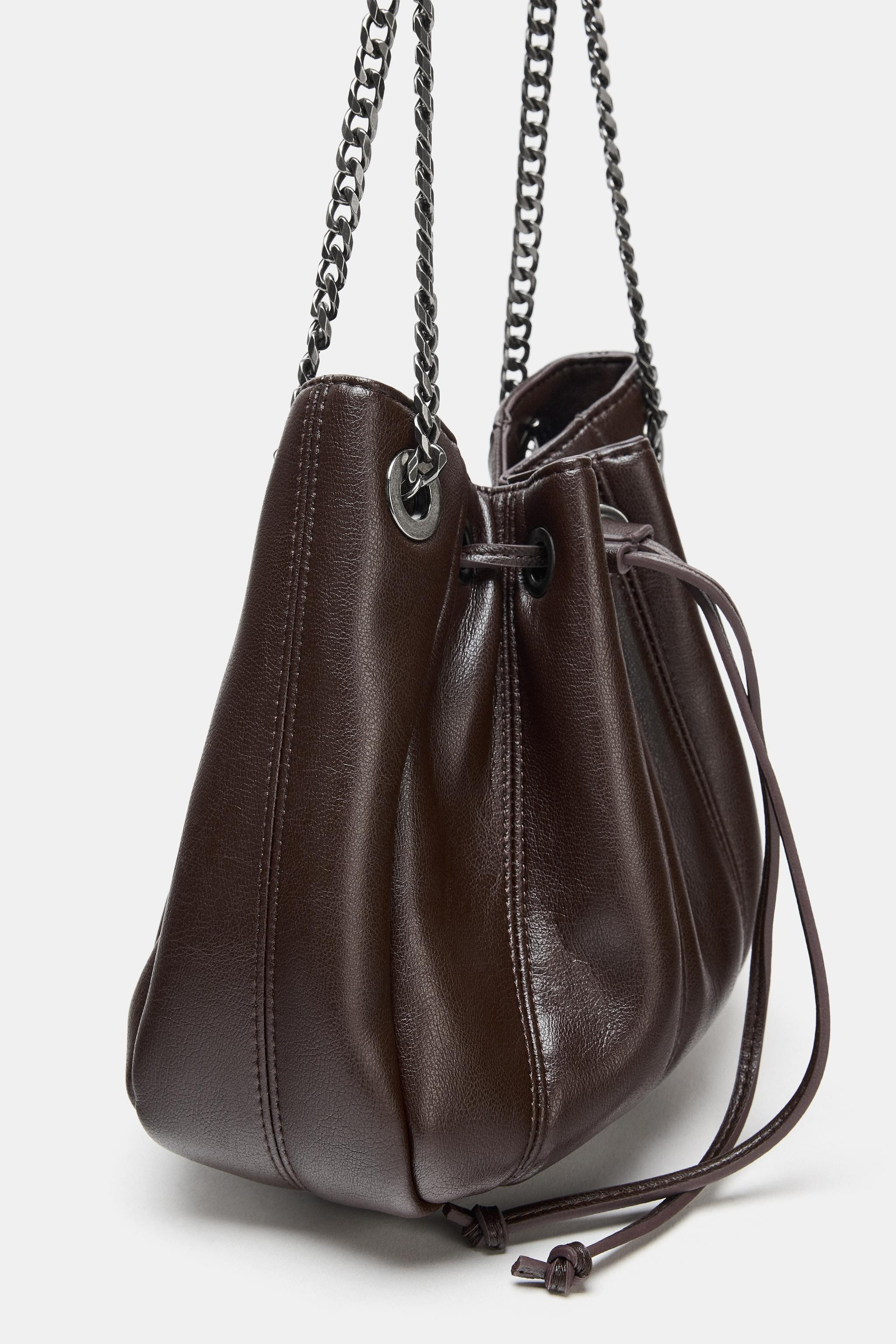 CHAIN TRIM GATHERED BUCKET BAG | Zara US