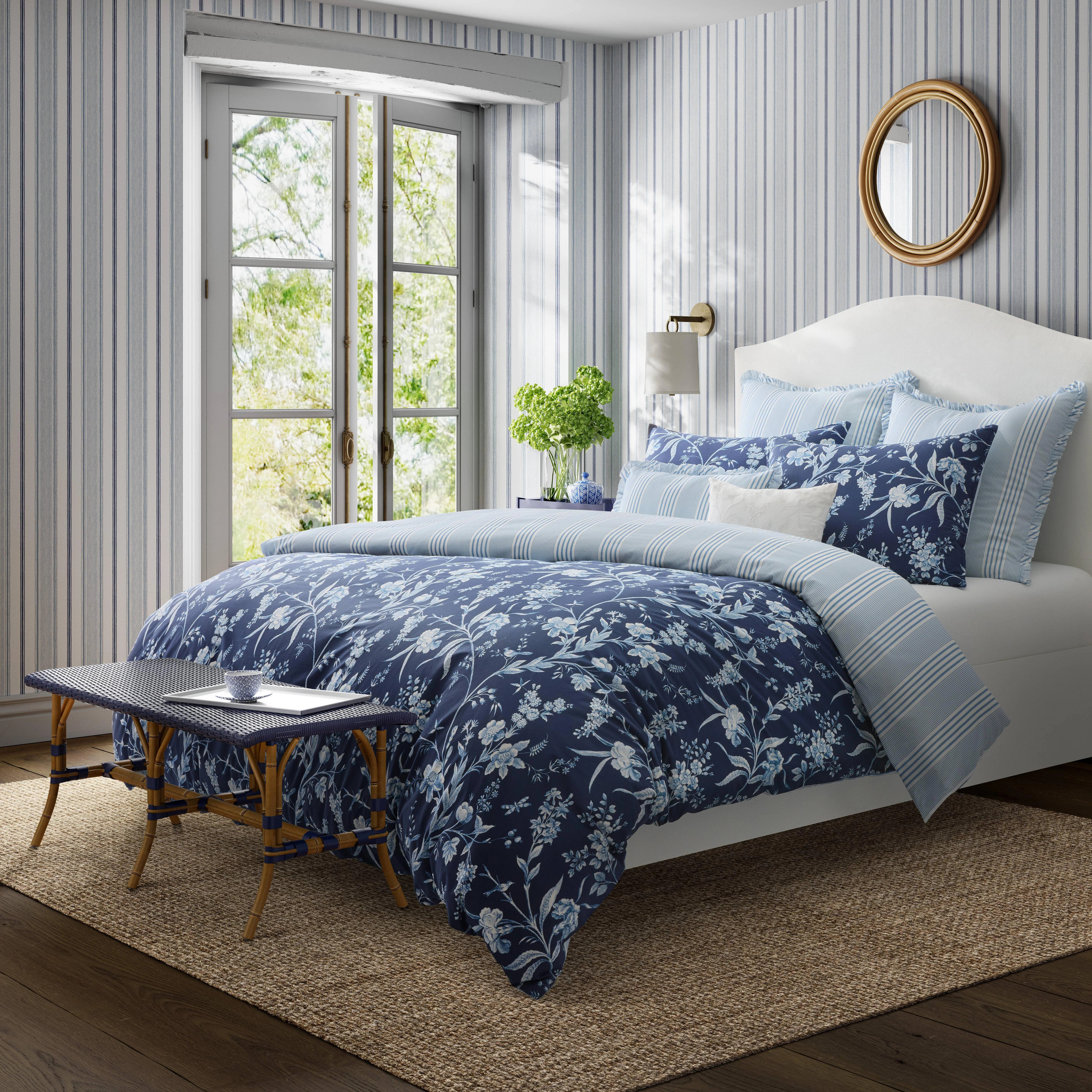 Laura Ashley Branch Toile Cotton Blue Duvet Cover Bonus Set | Wayfair North America