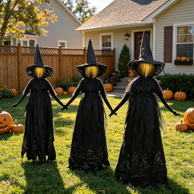 DR.DUDU Halloween Decorations Outdoor 4.6 FT Light Up Witch Stakes Set of 3 | Warm-color LED, Sca... | Amazon (US)