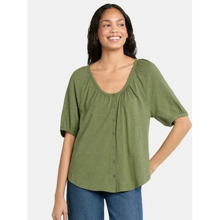 Time and Tru Women's Cotton Peasant Top, Sizes XS-XXXL | Walmart (US)
