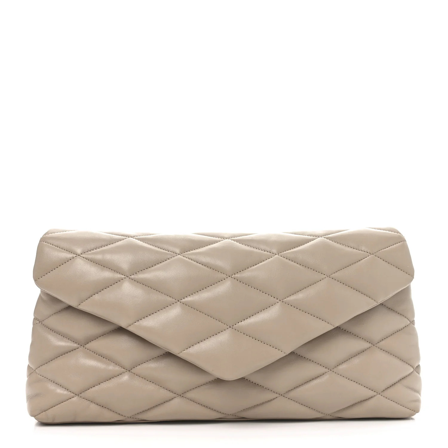 Saint Laurent Lambskin Quilted Sade Puffer Envelope Clutch Dark Beige 1748400 | FASHIONPHILE (US)