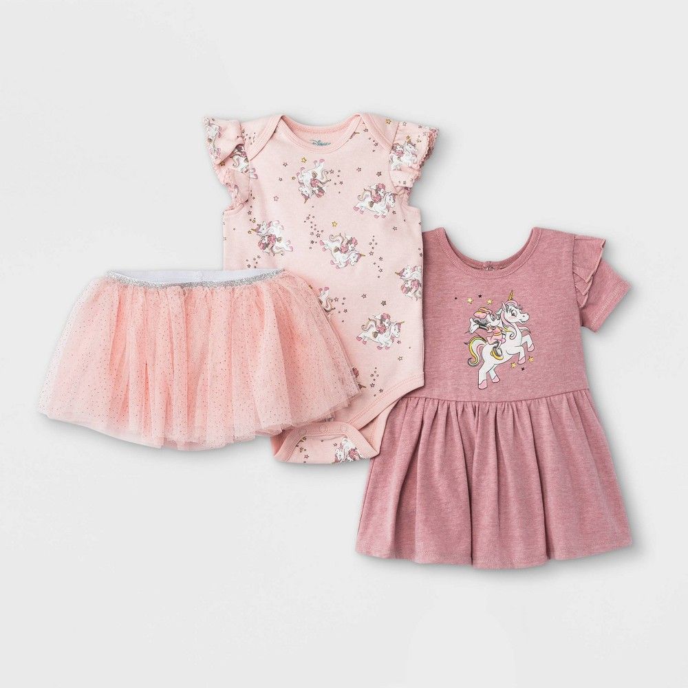 Baby Girls' Minnie Mouse Unicorn Knit Short Sleeve Bodysuit Set - Pink 12M | Target