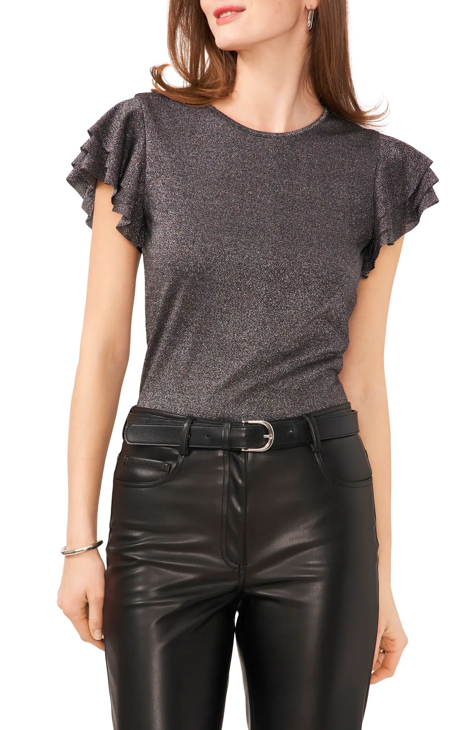 Vince Camuto Flutter Sleeve Metallic Knit T-Shirt | Nordstrom | Nordstrom