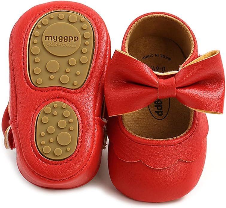 Baby Girls Mary Jane Flats with Bownot Non Slip Soft Sole PU Leather Newborn Infant Toddler First... | Amazon (US)