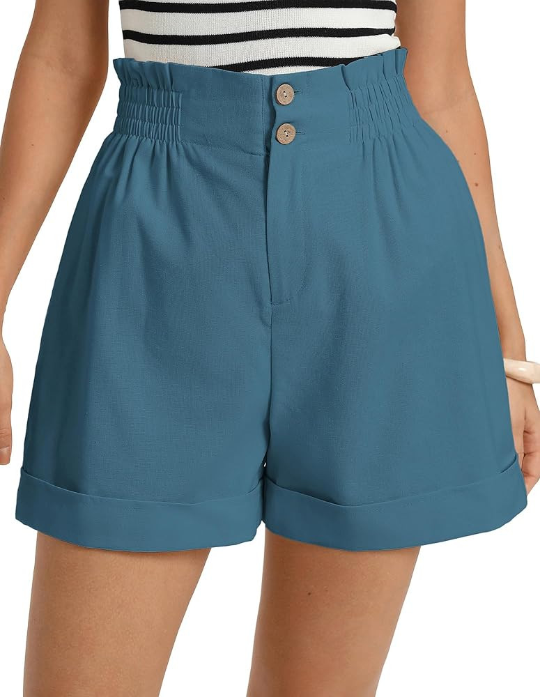 GRACE KARIN Linen Shorts for Women Summer Beach Vacation A-line Wide Leg High Waist Shorts Comfy ... | Amazon (US)