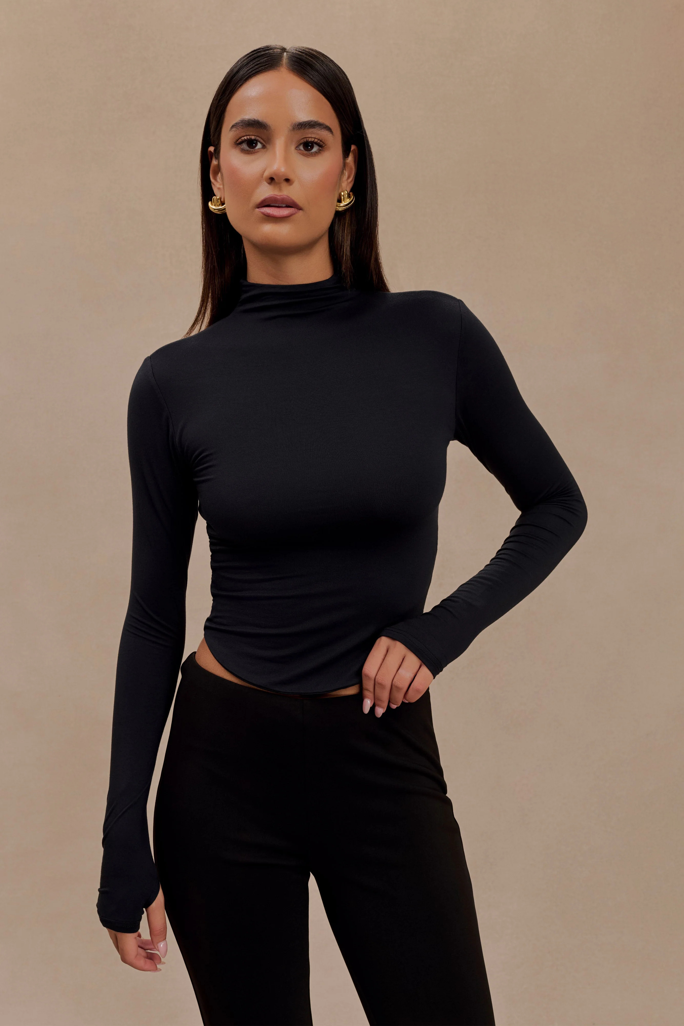 Ember Modal Long Sleeve High Neck Top - Black | Meshki (APAC)