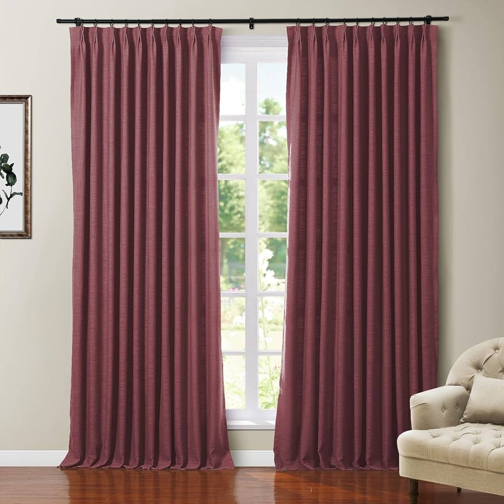 TWOPAGES Burgundy Linen Blend 108 Inches Long Blackout Curtain for Bedroom Kids Room Linen Blend ... | Amazon (US)