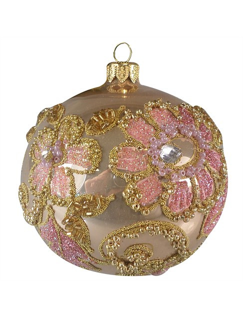 David Jones 10cm Blush Flora On Gold European Glass Bauble | David Jones | David Jones (Australia & New Zealand)