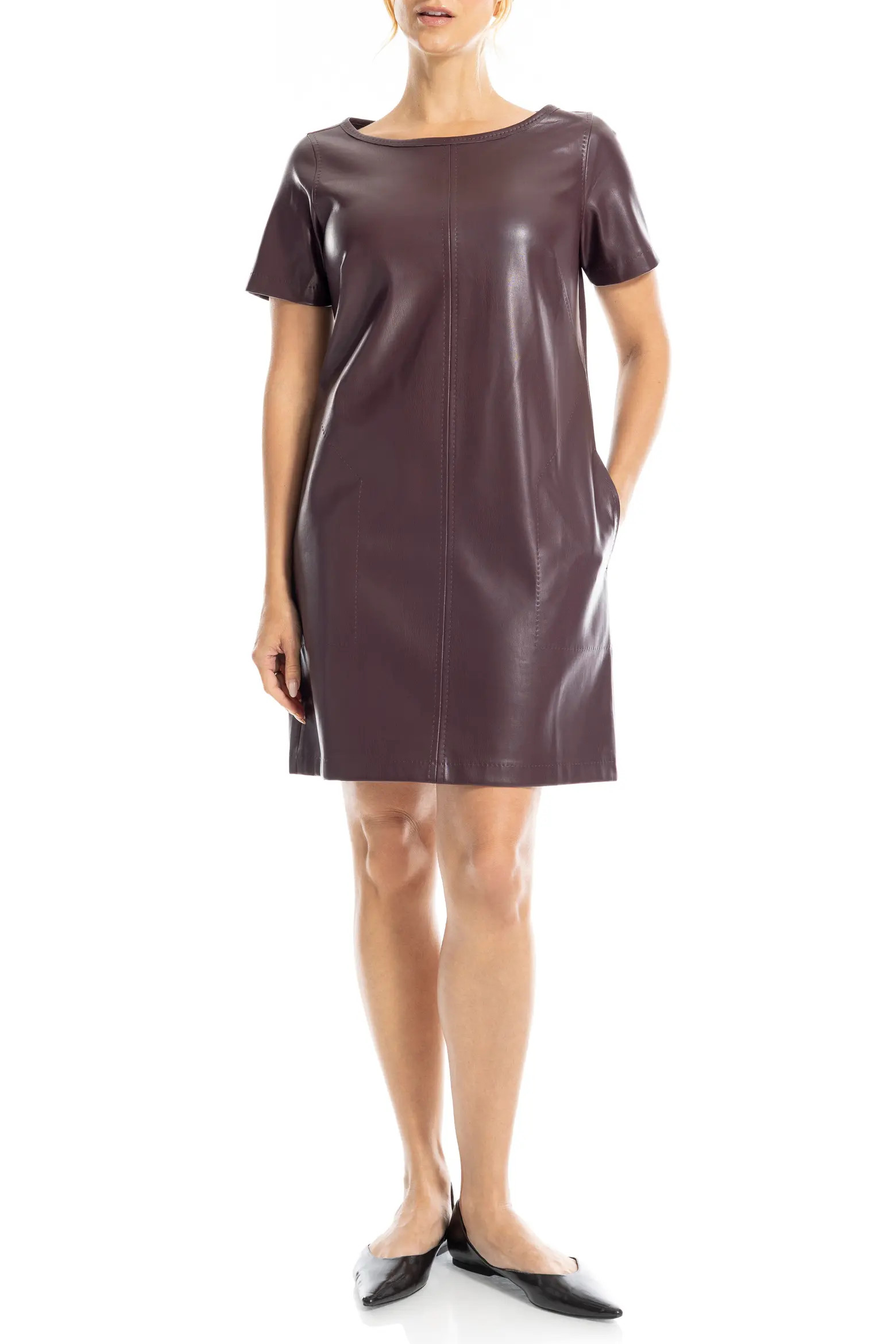 MAX STUDIO Short Sleeve Faux Leather Dress (Women) | Nordstromrack | Nordstrom Rack