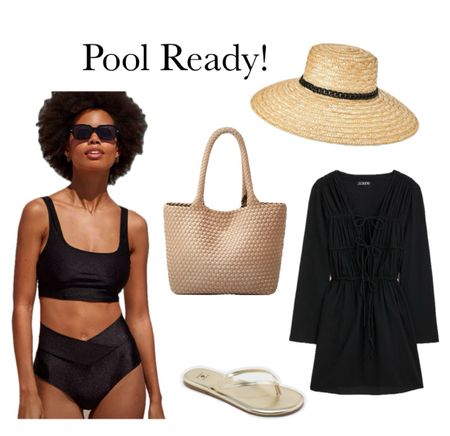 Pool Ready! Black bikini, black cover up, woven bag, pool hat, gold sandals 

#LTKTravel #LTKSwim #LTKSeasonal