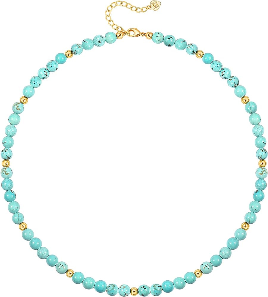 Aobei Pearl Turquoise Choker Necklace Gold Hematite Beaded Tiny Dainty Minimalist Jewelry for Wom... | Amazon (US)