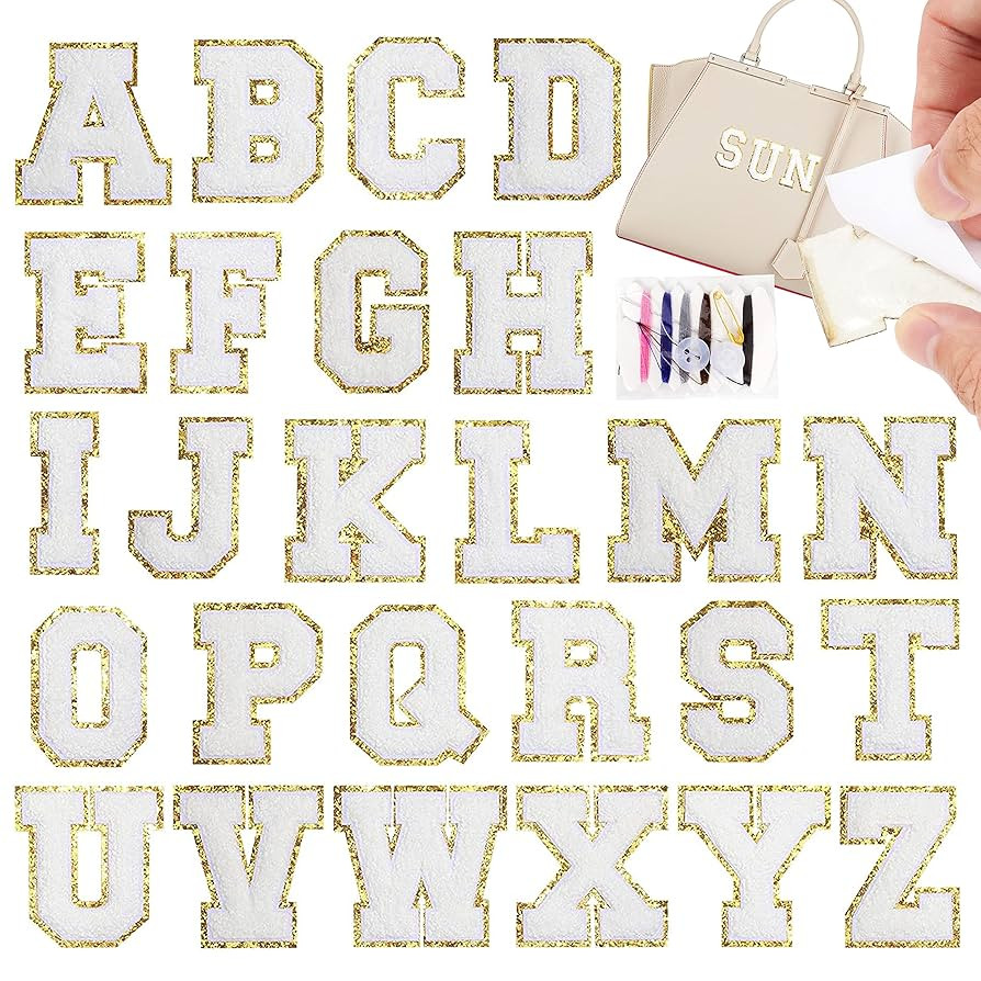 Self-Adhesive Chenille Letters Patches: 26PCS White Letter Patches Stickers Varsity Letter Patche... | Amazon (US)