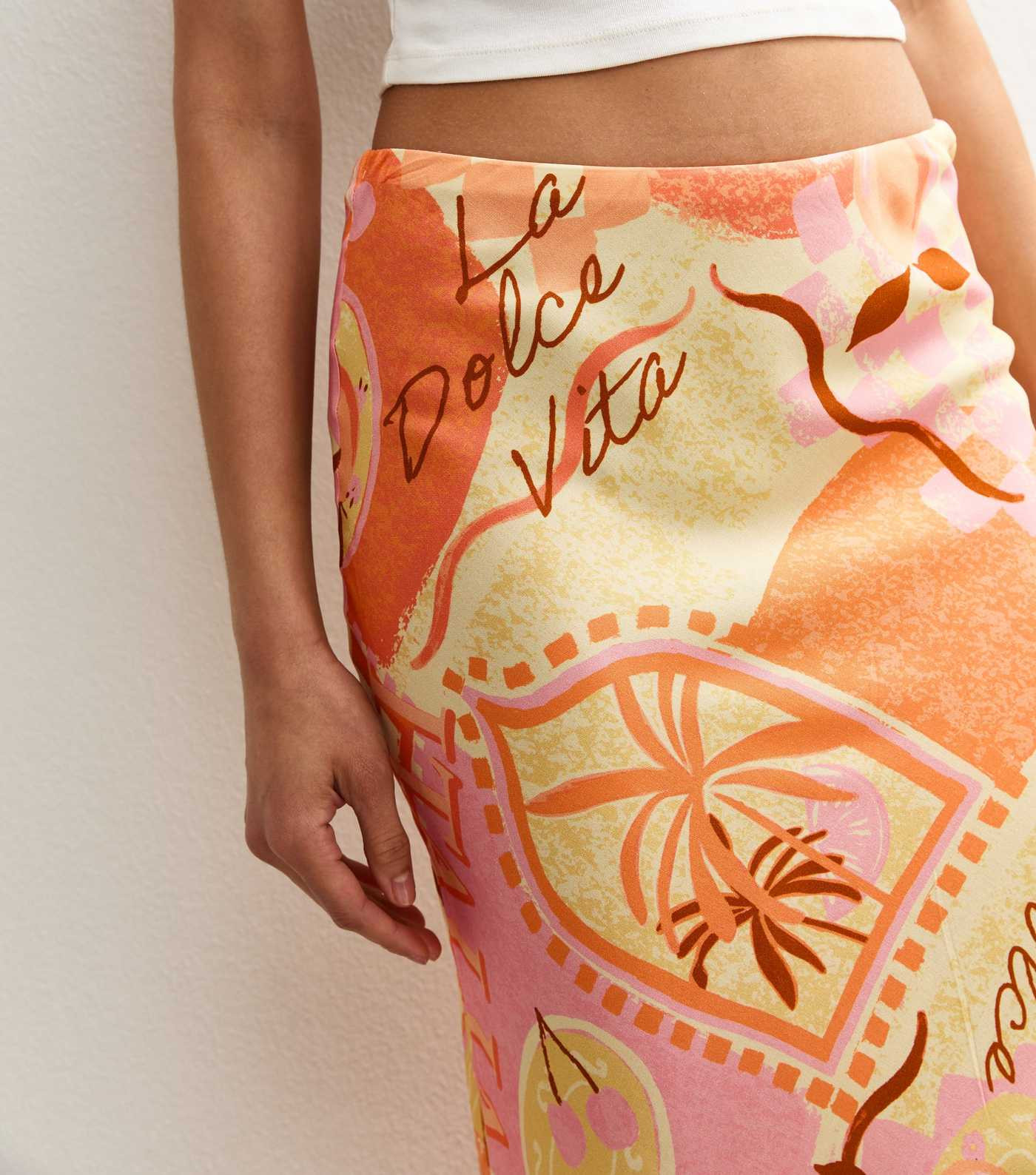 Orange La Dolce Vita Bias Cut Print Midi Skirt  | New Look | New Look (UK)