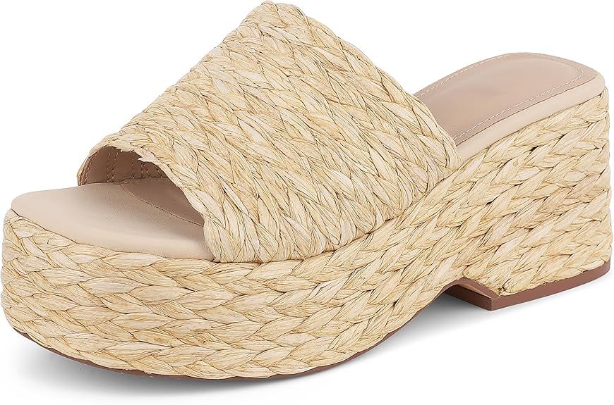 Platform Espadrille Sandals for Women，Raffia Sandals Platform Slip on Wedges Slides Bohemia San... | Amazon (US)