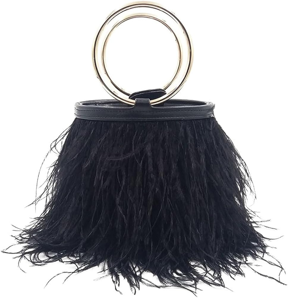 Women Ostrich Fluffy Tote Bag Feather Purse Crossbody Bag Shoulder Bag Evening Clutch Bride Purse... | Amazon (US)