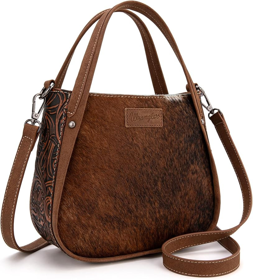 Wrangler Small Crossbody Bag for Women Western Cowhide Horsehair Designer Top-handle Handbags | Amazon (US)