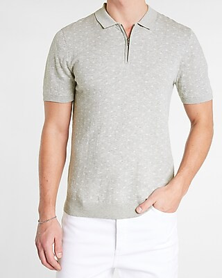 Jacquard Cotton Short Sleeve Zip Polo Sweater | Express