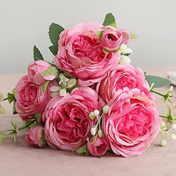 ASTRYAS Artificial Flowers, Pink Artificial Fake Peony Flower Silk Peonies Faux Fuschia Flowers A... | Amazon (US)