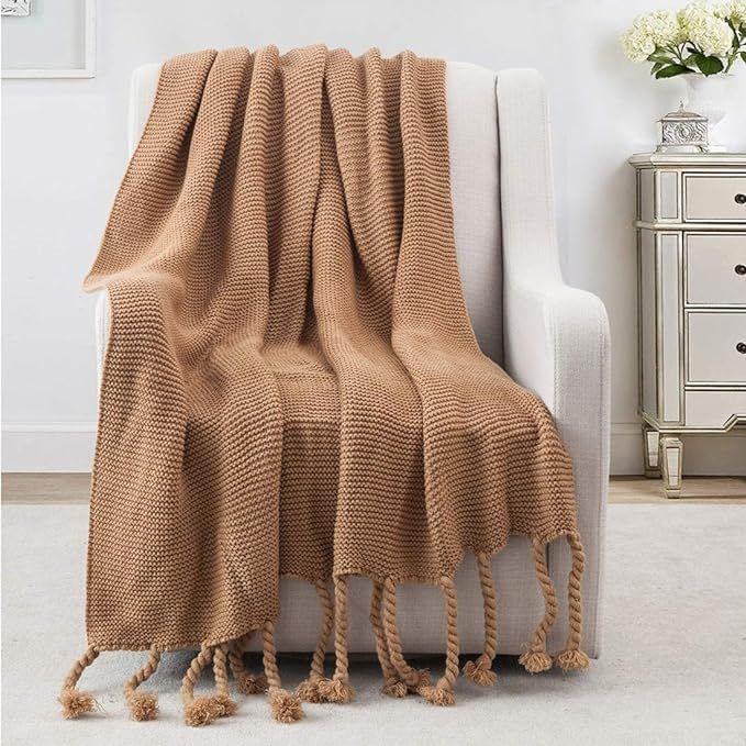 Revdomfly Brown Throw Blanket Knitted Throw Blanket with Fringe Tassels Warm Cozy Woven Blankets ... | Amazon (US)