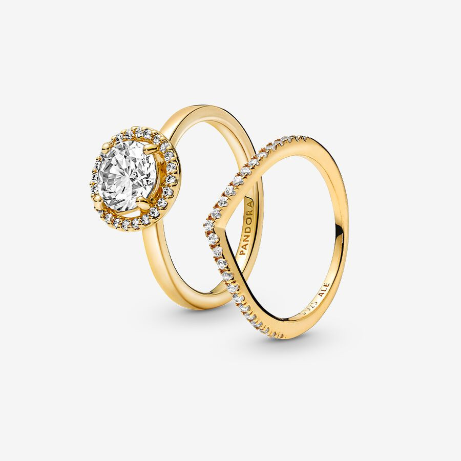 Halo of Gold Sparkling Wishbone Ring Set | Pandora (US)