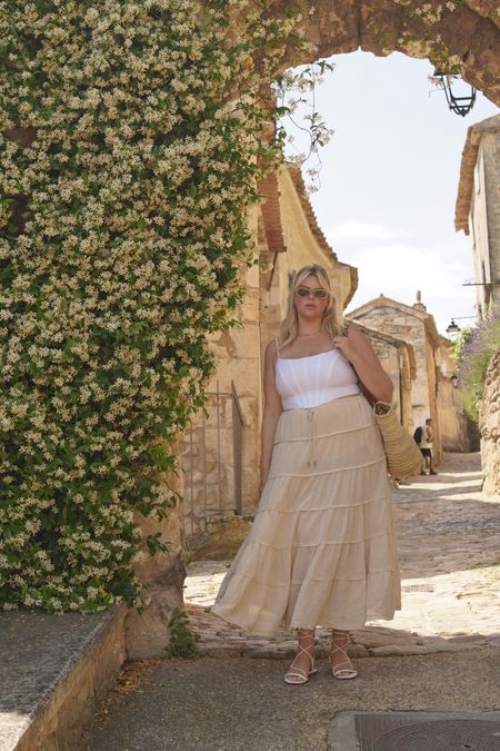 Provence france inspired fit! Love this curvy girl approved option for that cottage core look! White corset tank and flowy tiered skirt. 

#LTKtravel #LTKcurves #LTKSeasonal