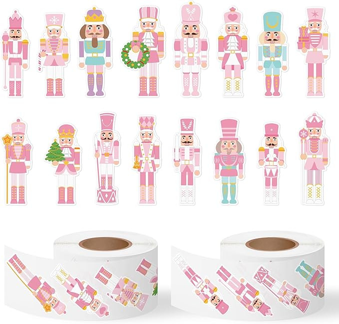 CNhoqc Christmas Nutcracker Sticker Rolls - 1000Pcs Pink Nutcracher Self-Adhesive Stickers, Water... | Amazon (US)
