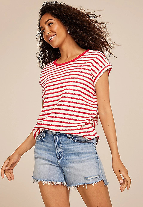 24/7 Clara Jacquard Striped Short Sleeve Tee | Maurices