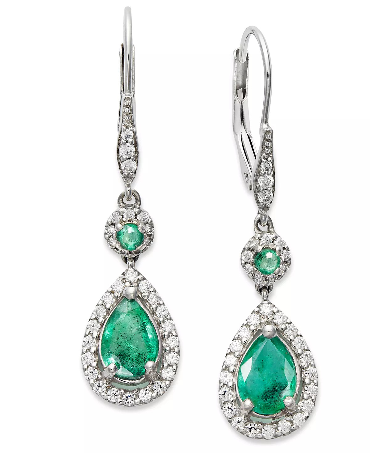 Macy's Sapphire (1-3/8 ct. t.w.) and Diamond (1/3 ct. t.w.) Pear Drop Earrings in 14k White Gold ... | Macys (US)