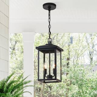 16.25 in. 2-Light Black Outdoor Lantern Pendant Light with Glass Shade | The Home Depot