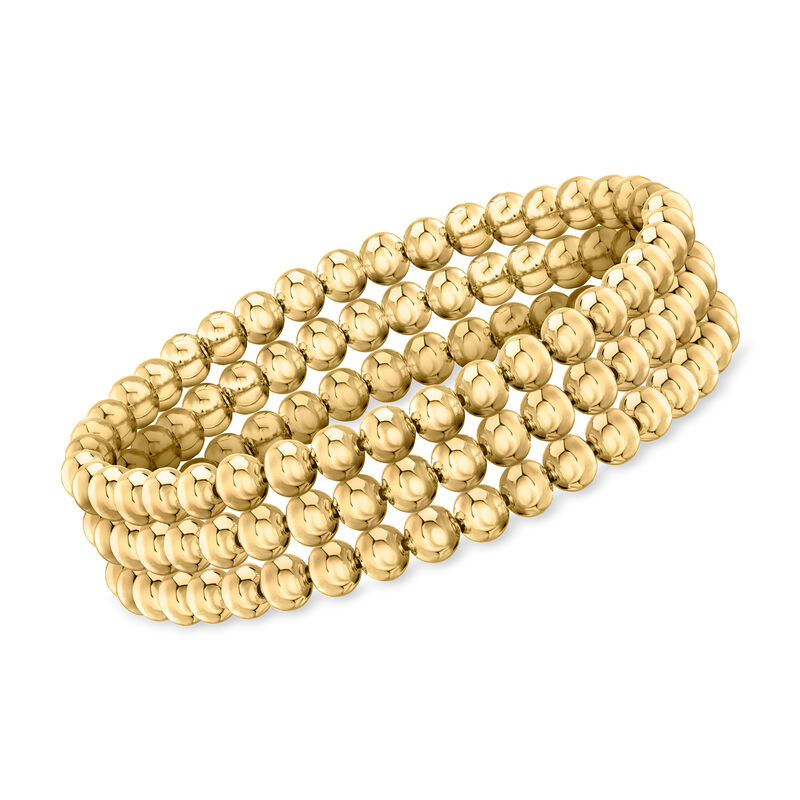 Italian 5mm 18kt Gold Over Sterling Jewelry Set: Three Bead Stretch Bracelets | Ross-Simons