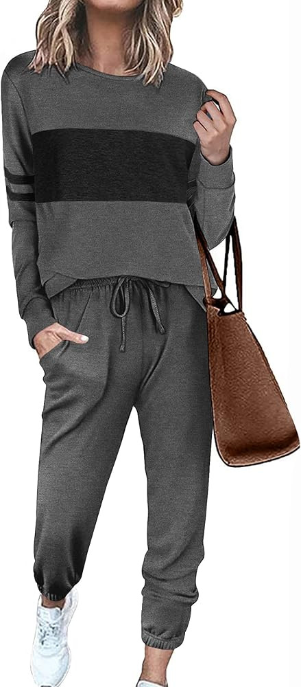 Ekouaer Women's Sweatsuits Sets Lounge Sets Two Piece Casual Outfits Colorblock Pajama Sets with Poc | Amazon (US)