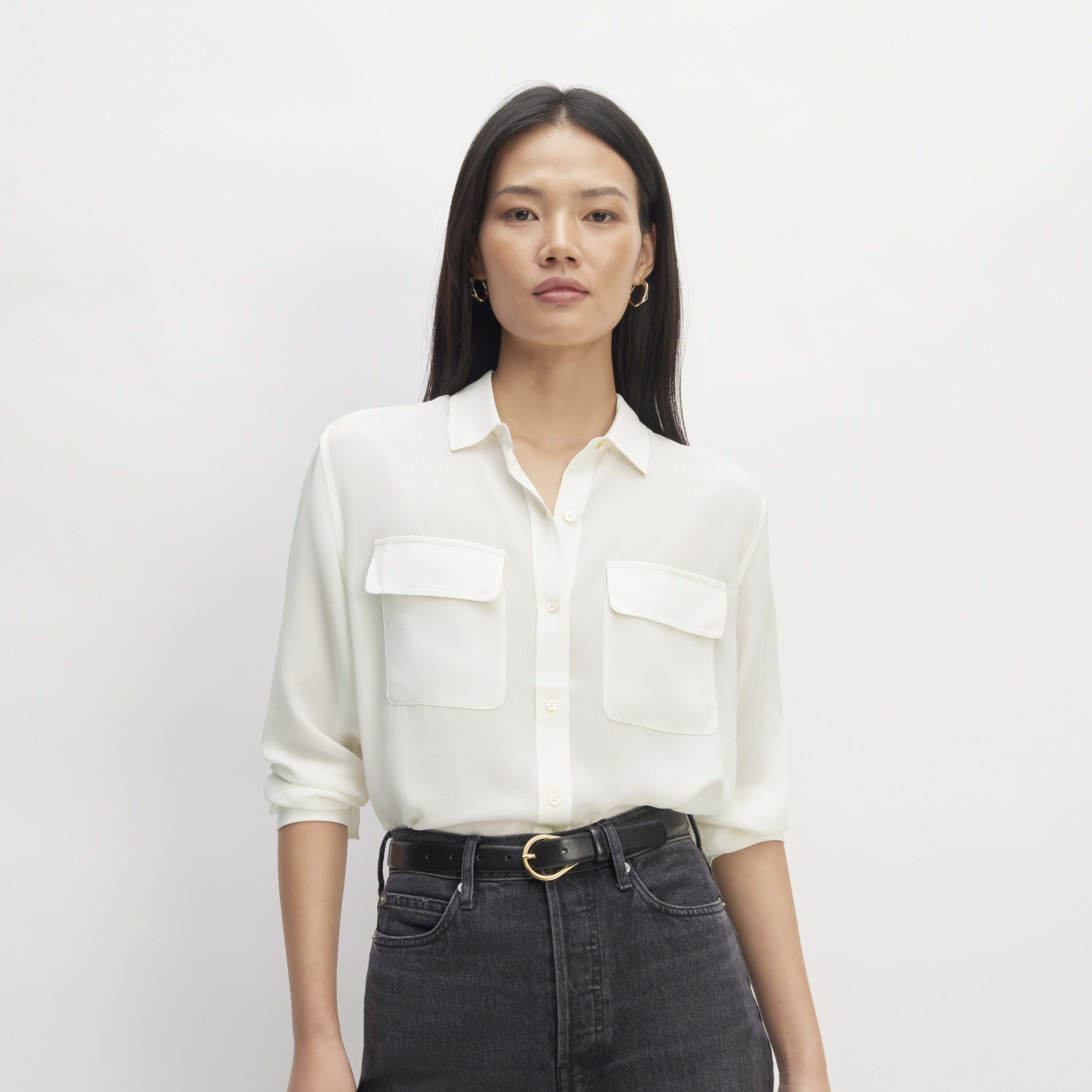 Women's Utility Shirt in Washable Silk by Everlane in Off White, Size 0 | Everlane