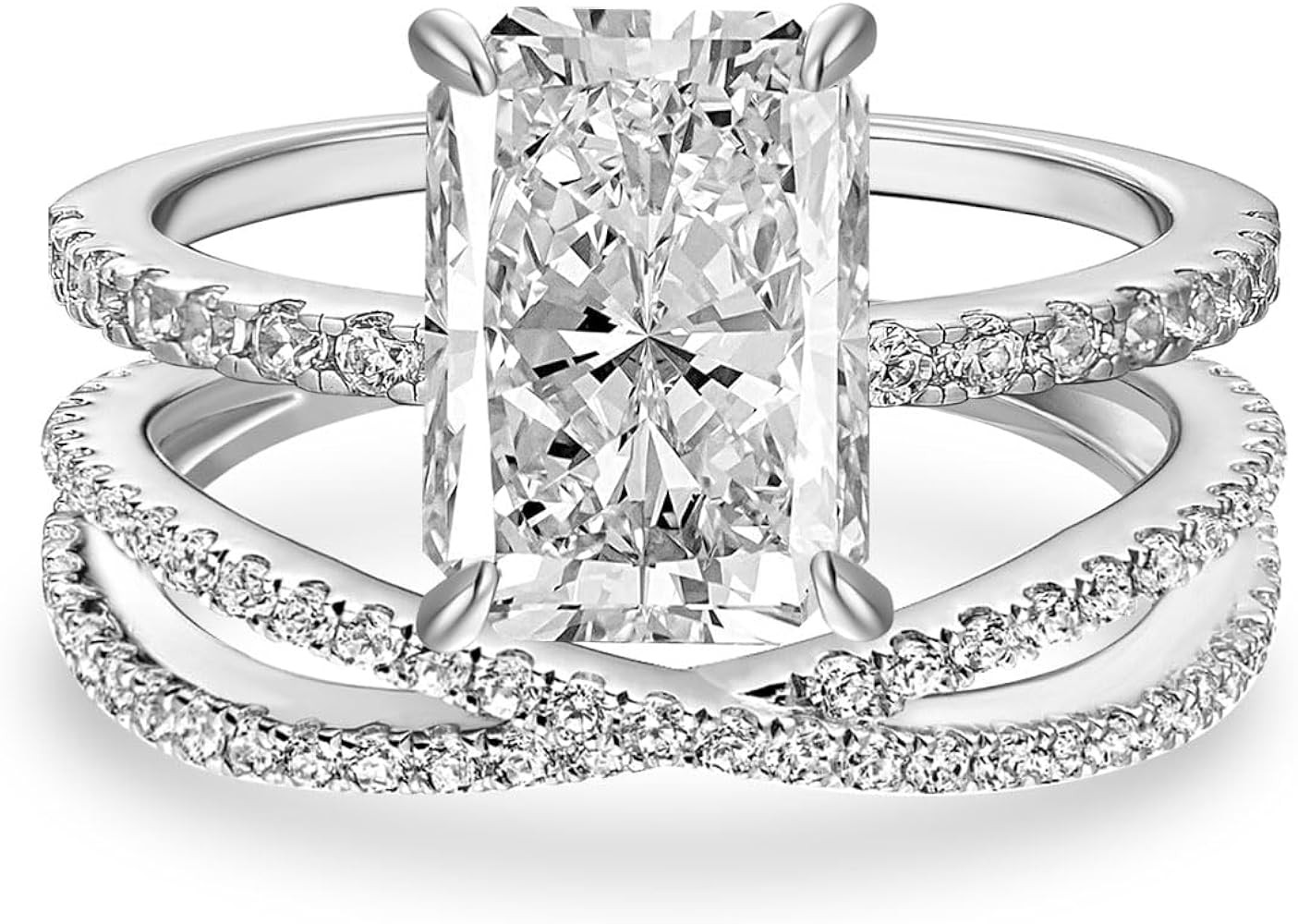 3.5CT Radiant Cut Engagement Ring Set for Women, S925 Silver X-Shaped Band 2-Piece Cubic Zirconia... | Amazon (US)
