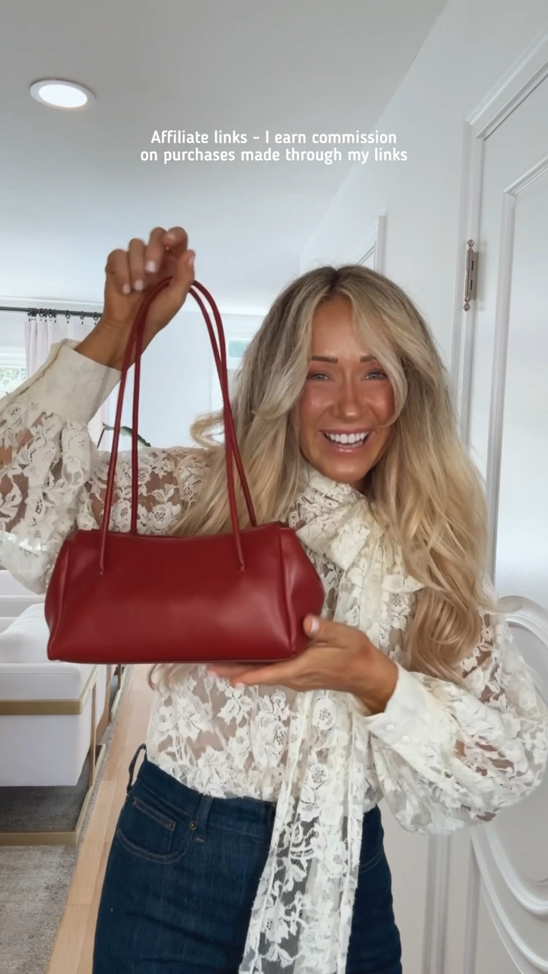 Affiliate links - I earn commission on purchases made through my links

Date night outfit
Cute top and jeans outfit
Lace top long sleeves
J.Crew dark wash jeans
Zara red bag