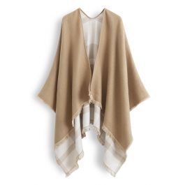 Single-Sided Check Print Reversible Poncho in Ivory | Chicwish
