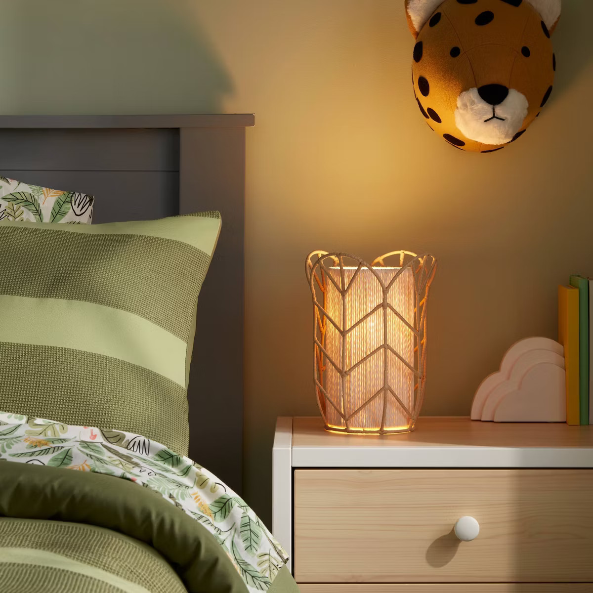 Rattan Tulip Cylinder Bedside Kids' Lamp - Pillowfort™ | Target