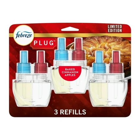 Febreze Plug In Air Freshener, Odor-Fighting Scented Oil Refill, Baked Cinnamon Apples, 3 Refill | Walmart (US)