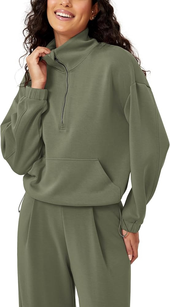 ODODOS Women's Modal Soft Cinchable Sweatshirts Half Zipper Funnel Neck Oversize Pullover with Po... | Amazon (US)