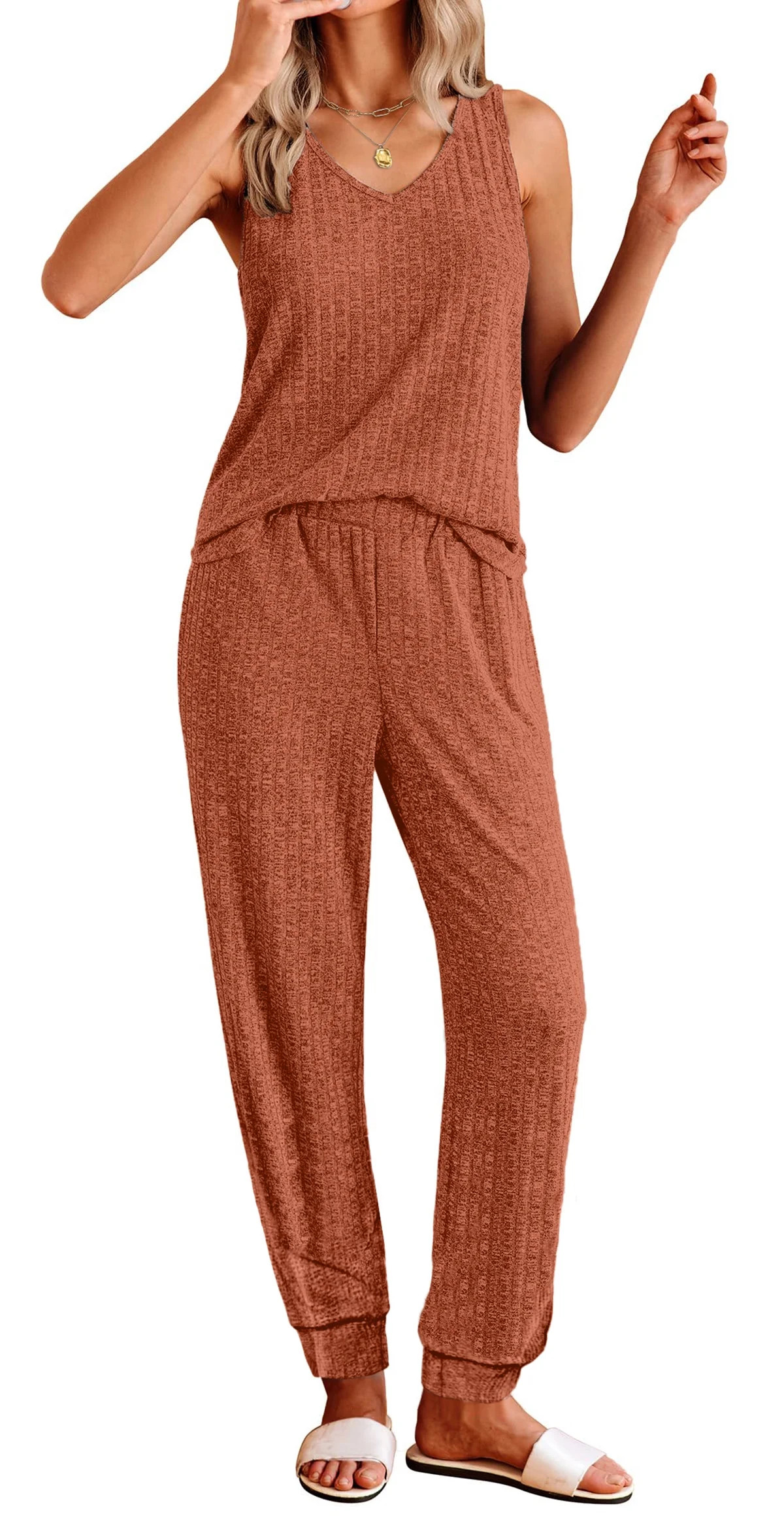 Fantaslook Womens Pajamas Sets V Neck Tank Tops and Long Pants Two Piece Lounge Sets Summer Oufit... | Walmart (US)