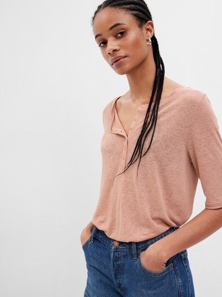 Linen-Blend Henley T-Shirt | Gap (US)