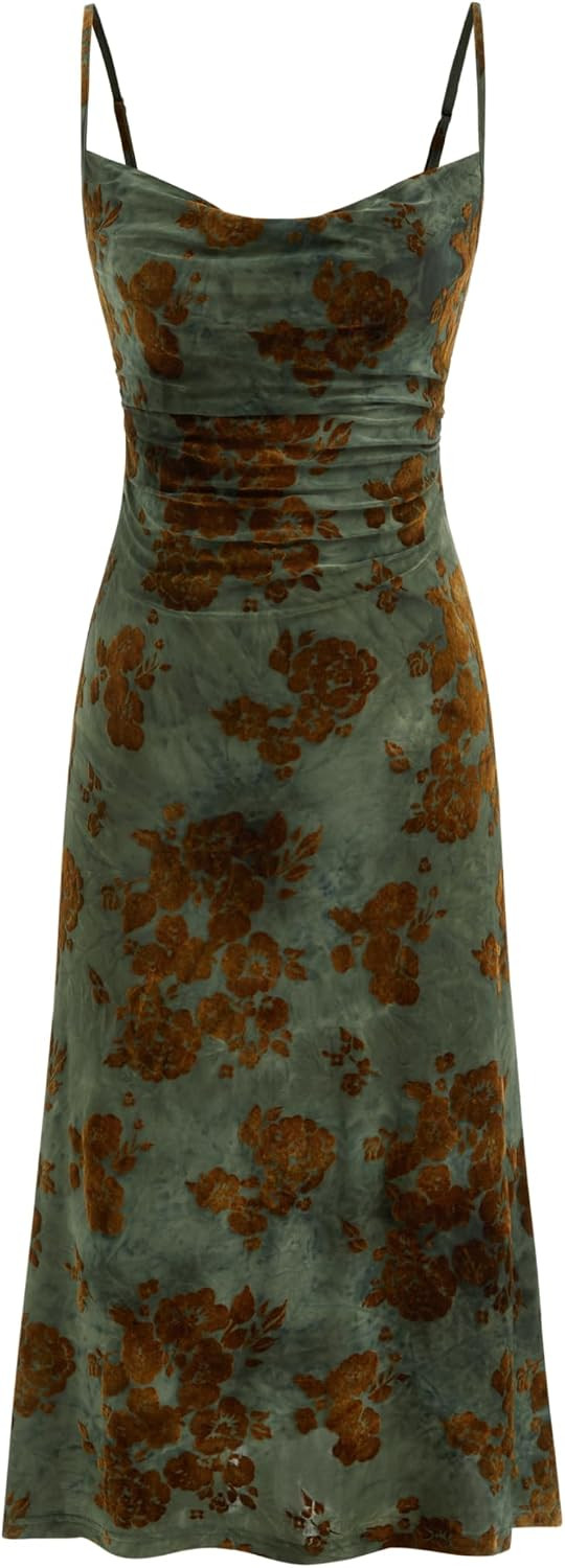 CIDER Womens Velvet Dress Floral Sleeveless Midi Wedding Guest Dresses | Amazon (US)