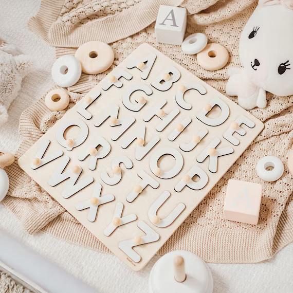 Wooden Alphabet Puzzle School-age Toys ABC Puzzle Gifts for - Etsy | Etsy (US)