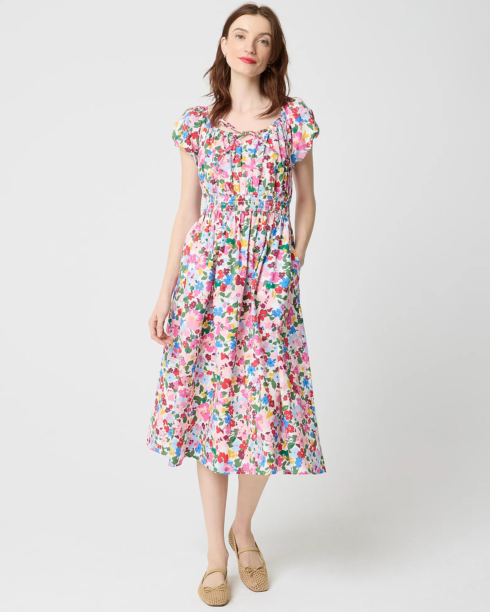 Floral smocked-waist midi dress | J.Crew Factory
