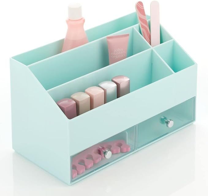 mDesign Plastic Nail Polish Organizer Storage Station Cube with 2 Drawers and 5 Divided Sections ... | Amazon (US)