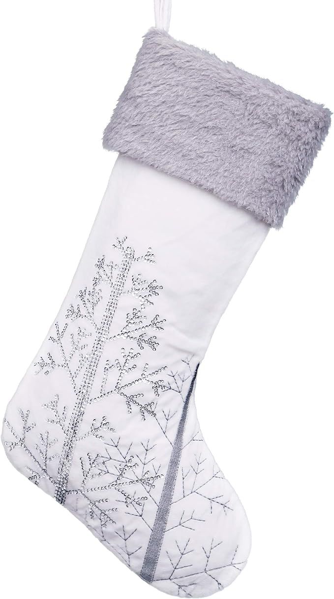 Valery Madelyn 21 Inch Large Frozen Winter Silver White Christmas Stockings Decorations Personali... | Amazon (US)