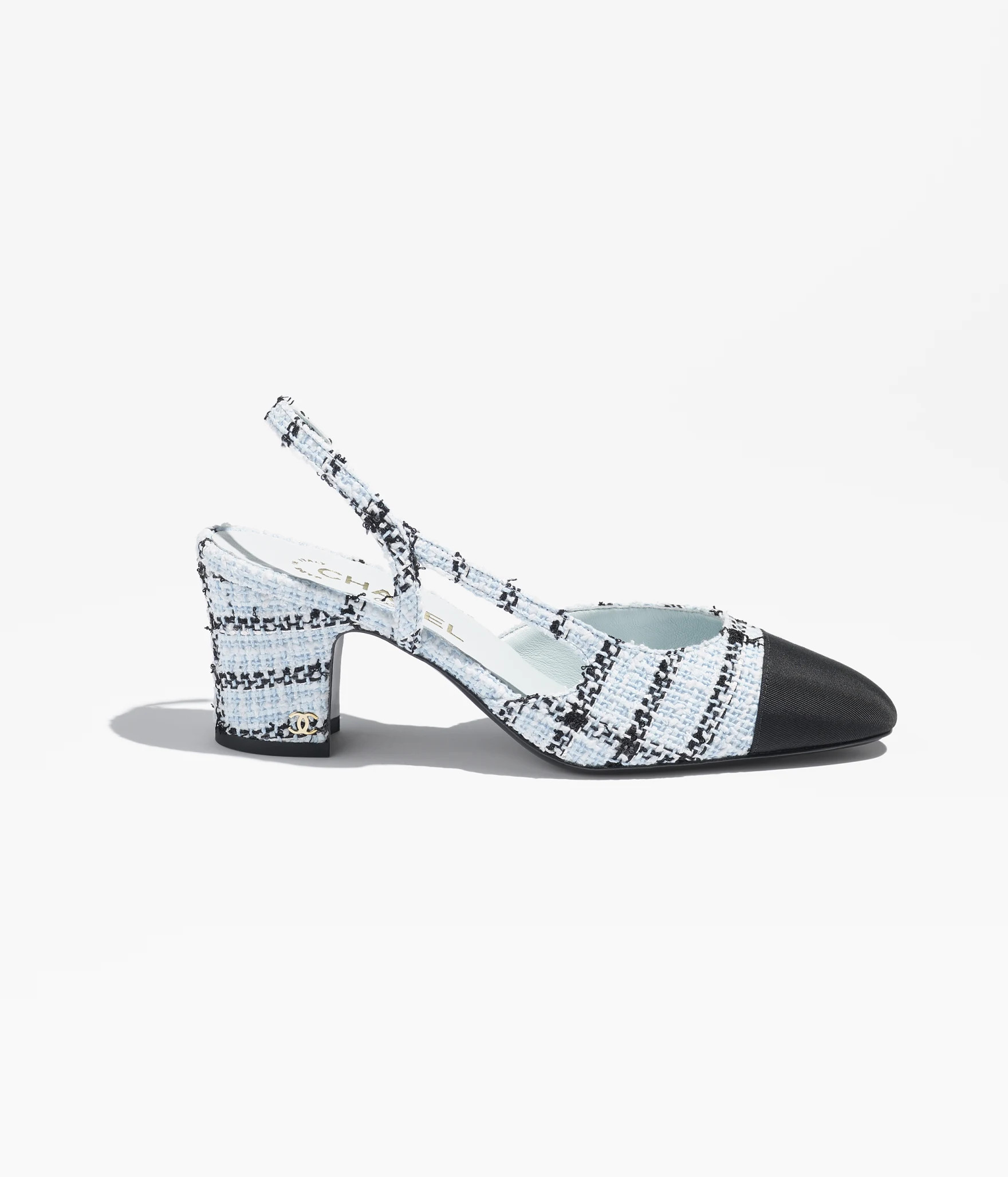 Slingbacks - Tweed & grosgrain, light blue & black — Fashion | CHANEL | Chanel, Inc. (US)